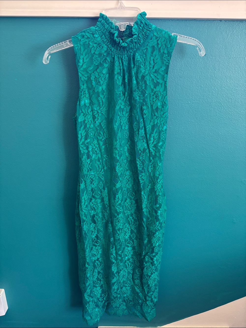 New York & Company Teal Lace Midi Dress